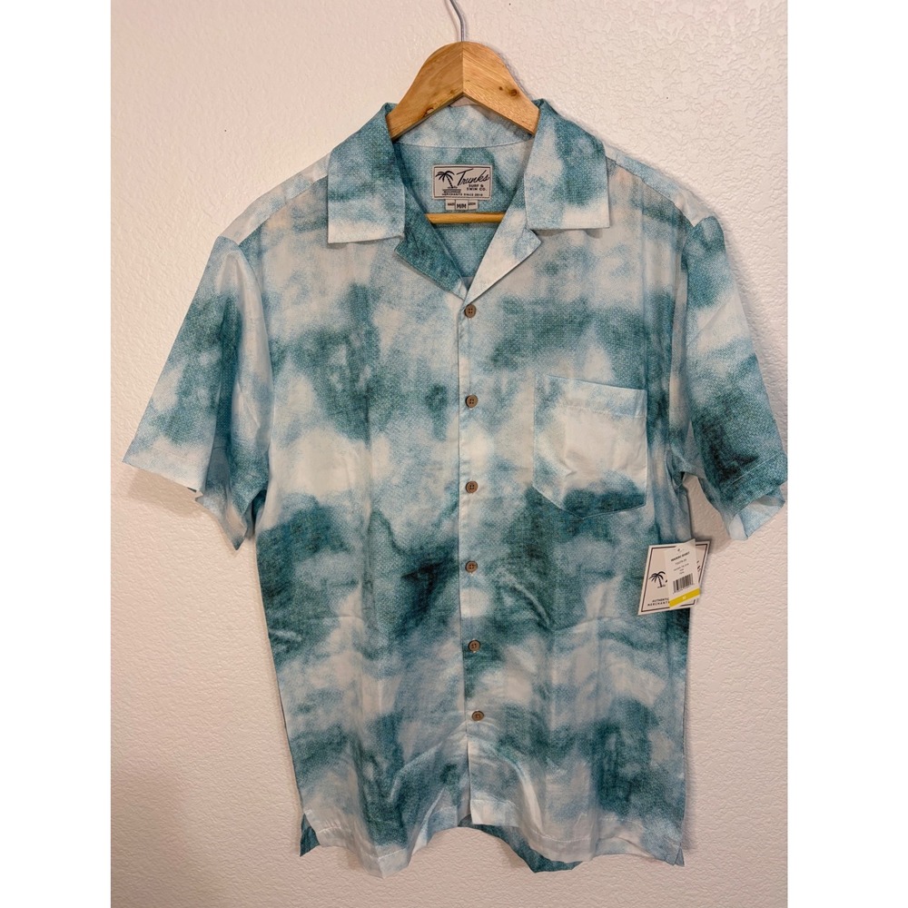 Trunks Surf & Swim Co Mens Waikiki Shirt Teal Water Tie Dye Medium NWT